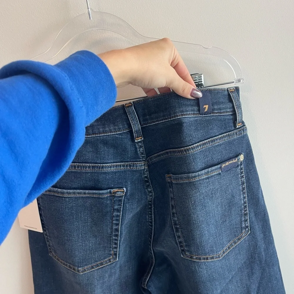 7 for All Mankind Blue Dark Wash Wide Leg Jeans
